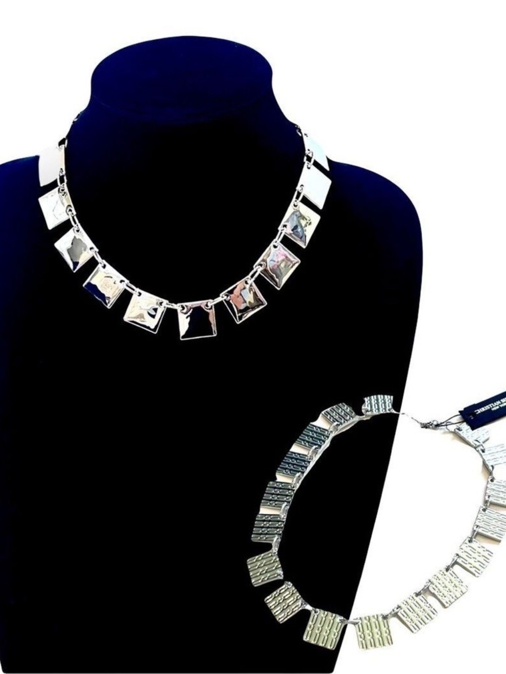 Christian Siriano Silver Square Necklace Reversible NWT